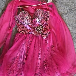 Let’s Fashion Pink Tutu Jewel Strapless Prom Dress juniors size S